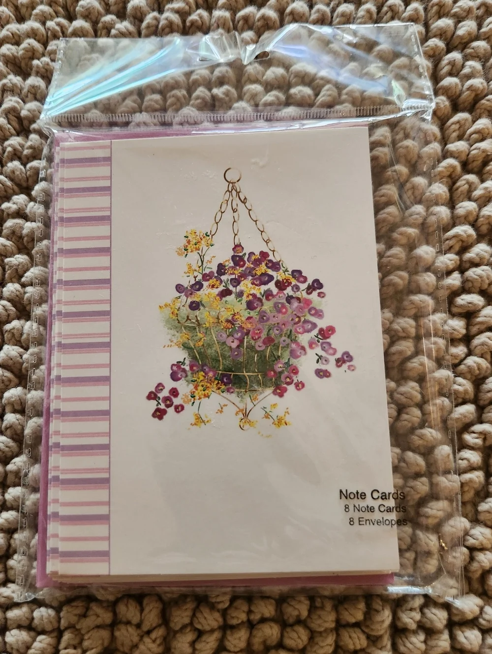 3/$15   Studio 18- Violet flowers in Hanging Basket–8 cards & envelopes NWT